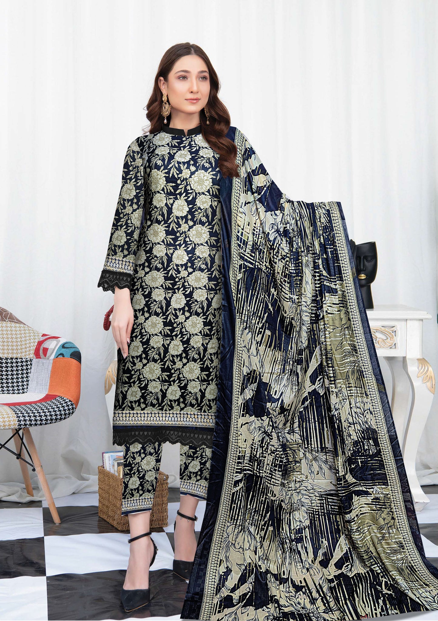 Summer End Sale 3-piece Premium lawn suit with Lawn Dupatta(Unstitched)