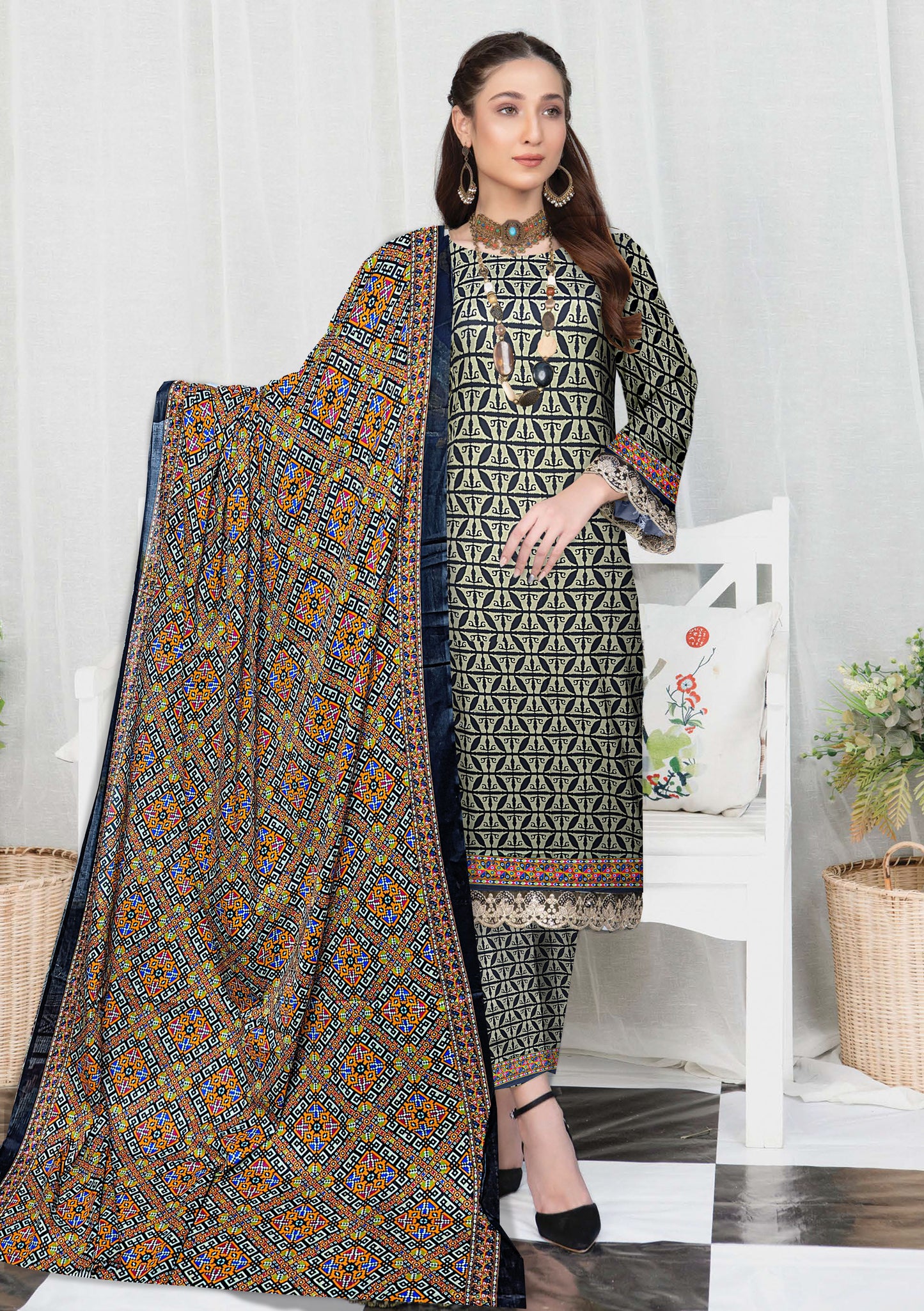 Summer End Sale 3-Pc Premium lawn suit with Lawn Dupatta(Unstitched)