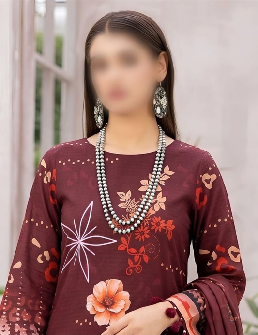 Designer Printed Lawn Dress with Air Jet Voil Dupatta – Unstitched