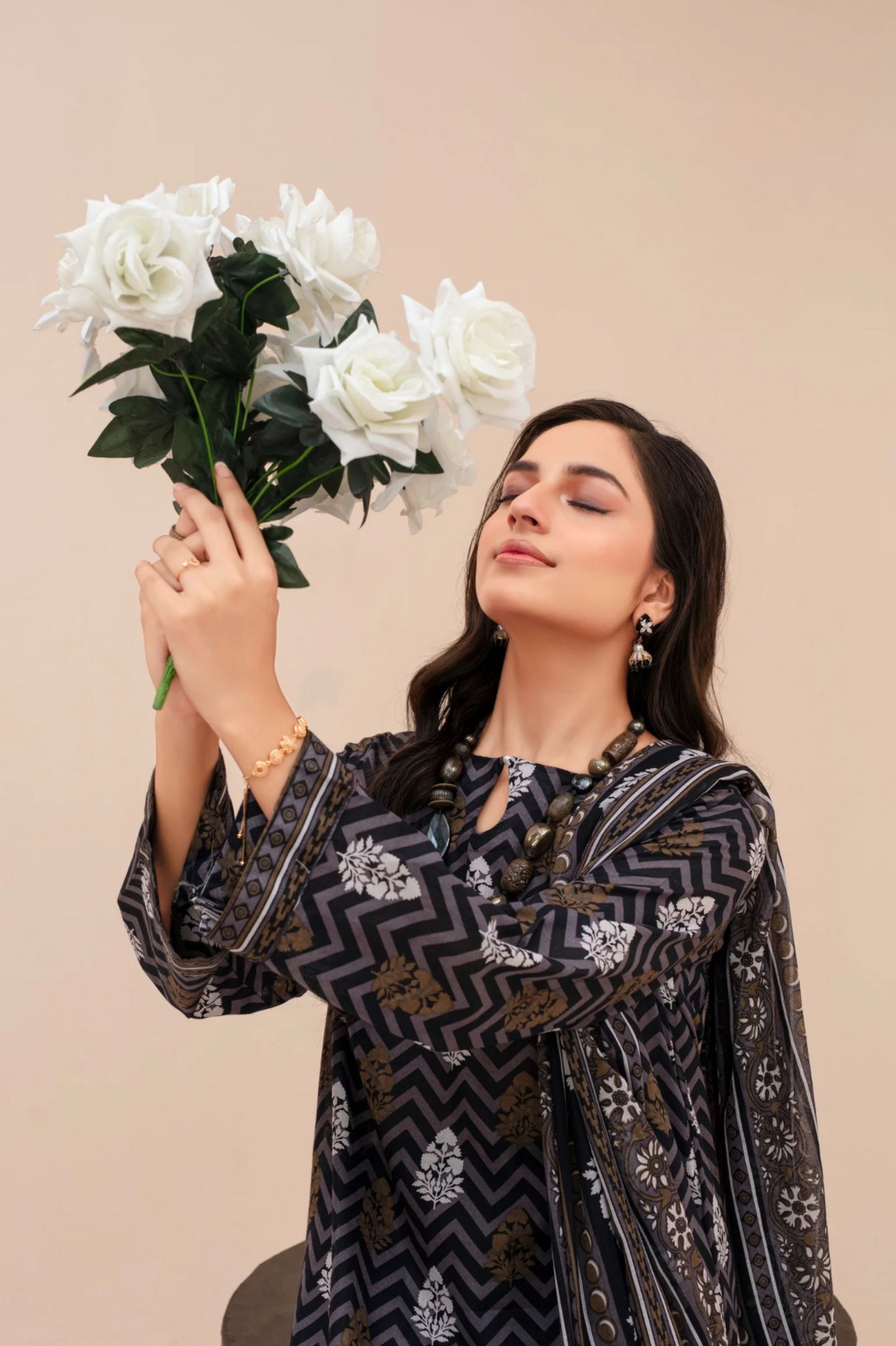 3-piece Premium Black & White Digital printed Lawn suit (Unstitched)