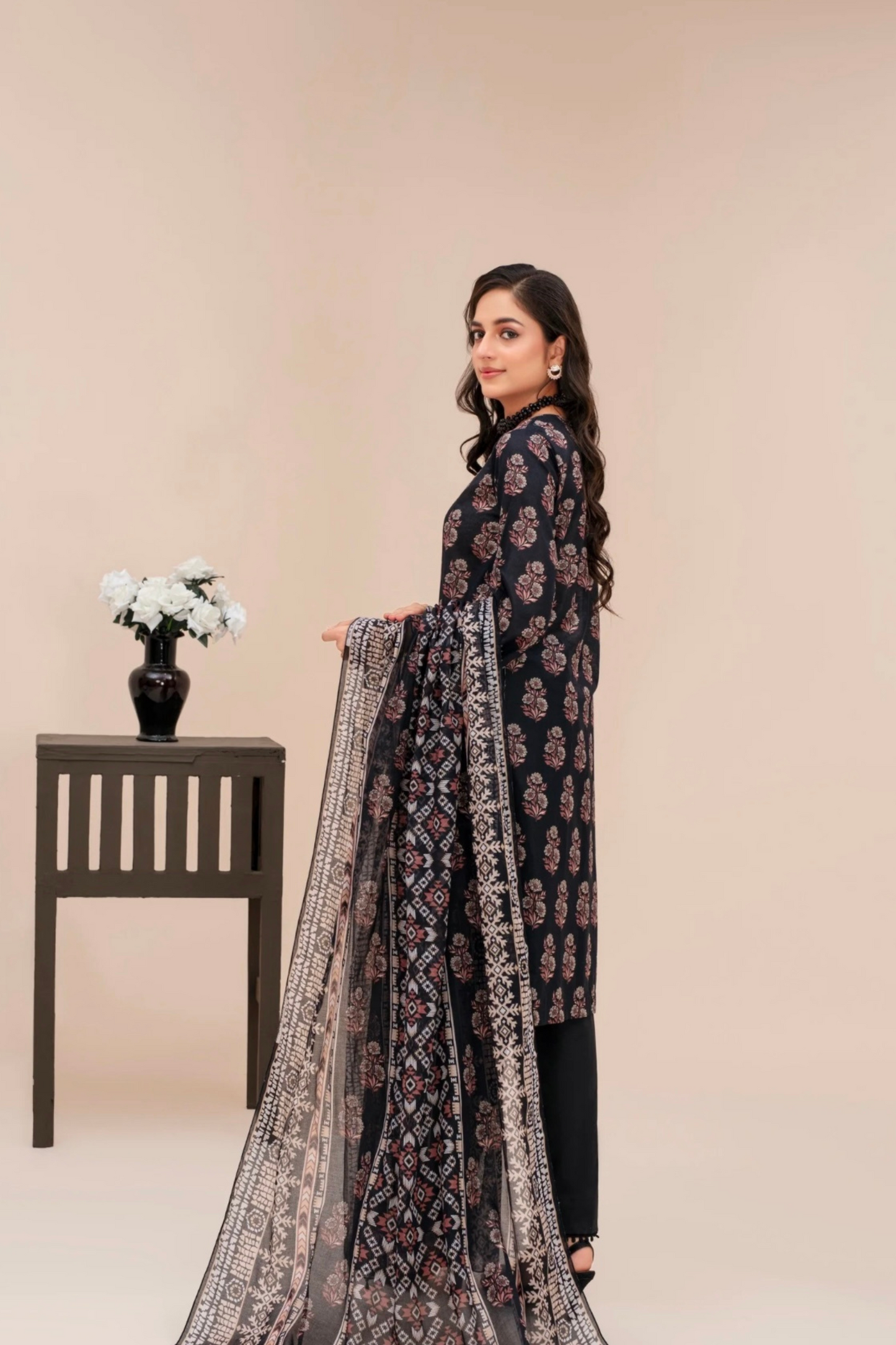 3-piece Premium BLACK digital printed Lawn suit (Unstitched)
