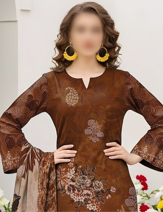 Elegant 3PC Slub Lawn Ensemble (Unstitched)