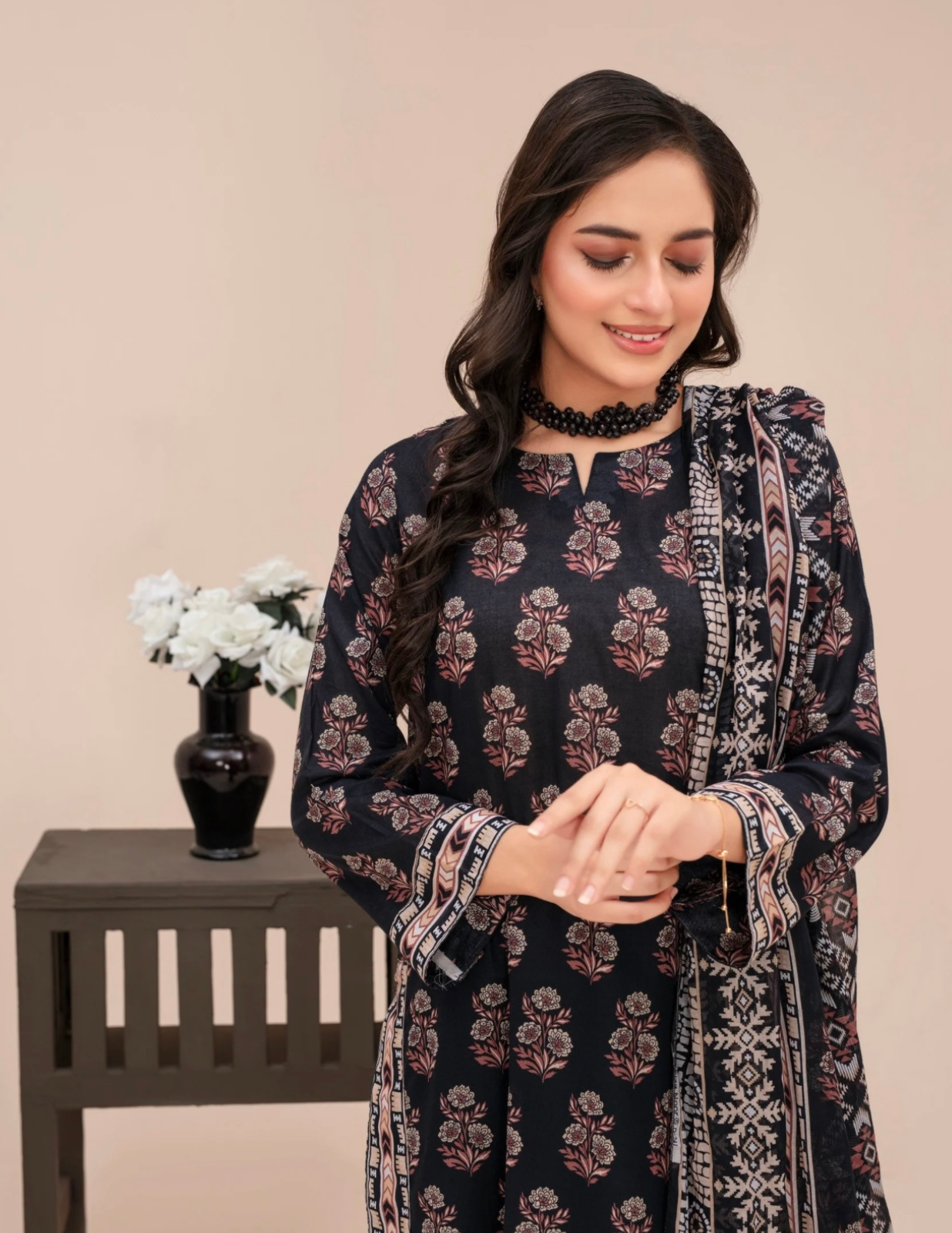 Black 3-Piece Lawn Suit for Summer