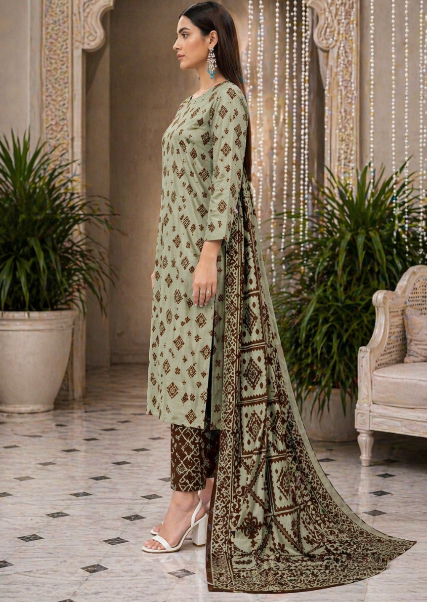 Trendy 3-Pc Bana Dora Digital Print Lawn Dress unstitched