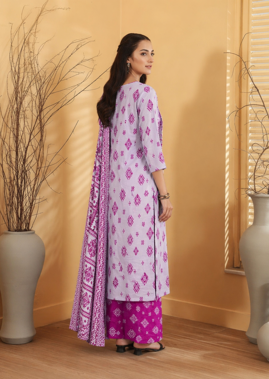 3-Pc Bana Dora Digital Lawn Suit Unstitched