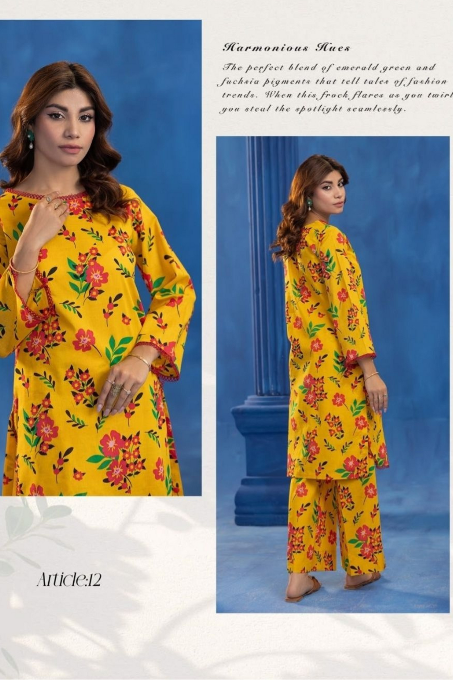 2-Piece Premium Unstitched Yellow & Red Floral Printed Lawn Suit
