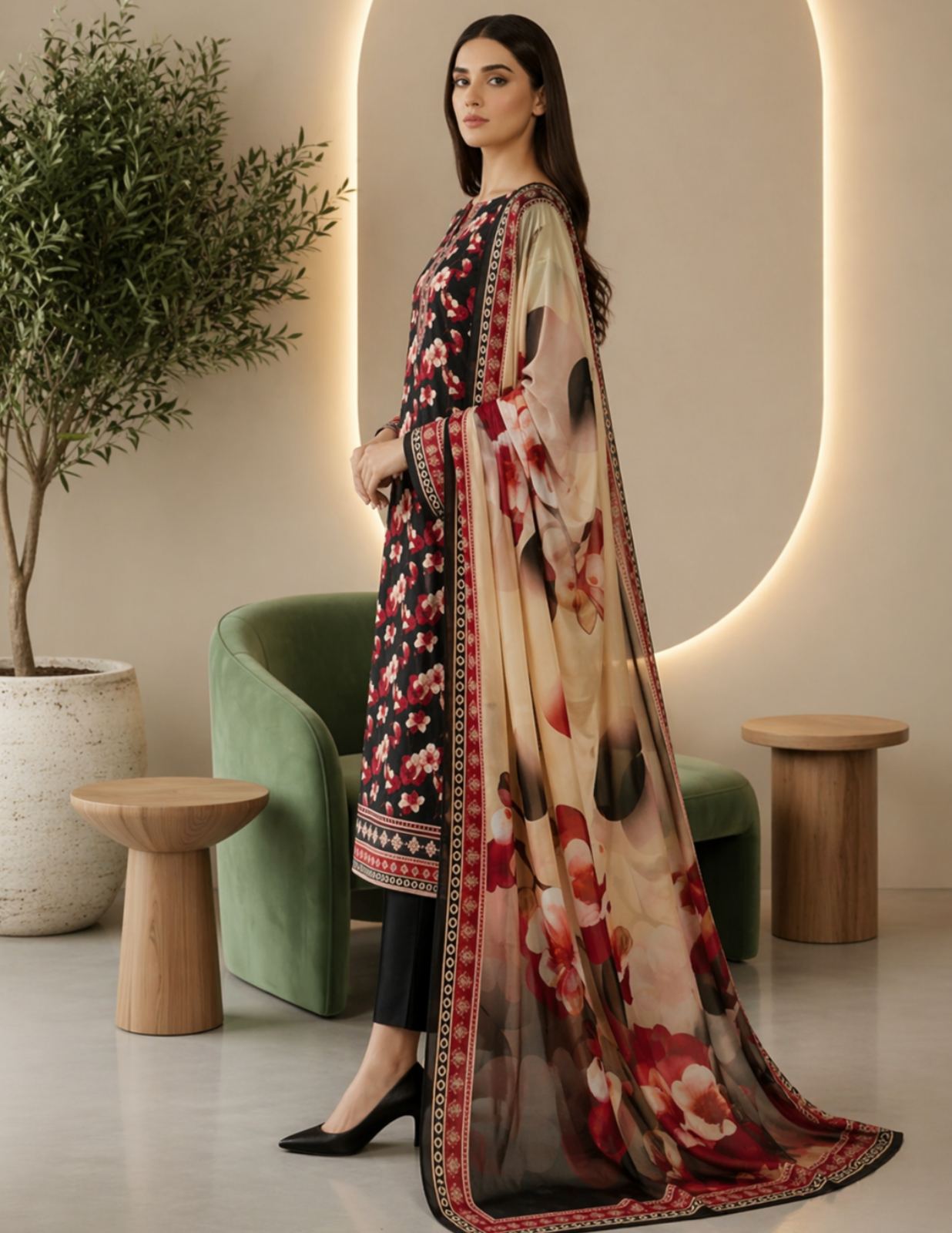 Elegant 3 Pc Printed Civic Lawn Suit with Dupatta