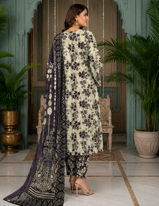 Trendy Digital All Over Print 3 Piece Lawn Suit with Voile Dupatta
