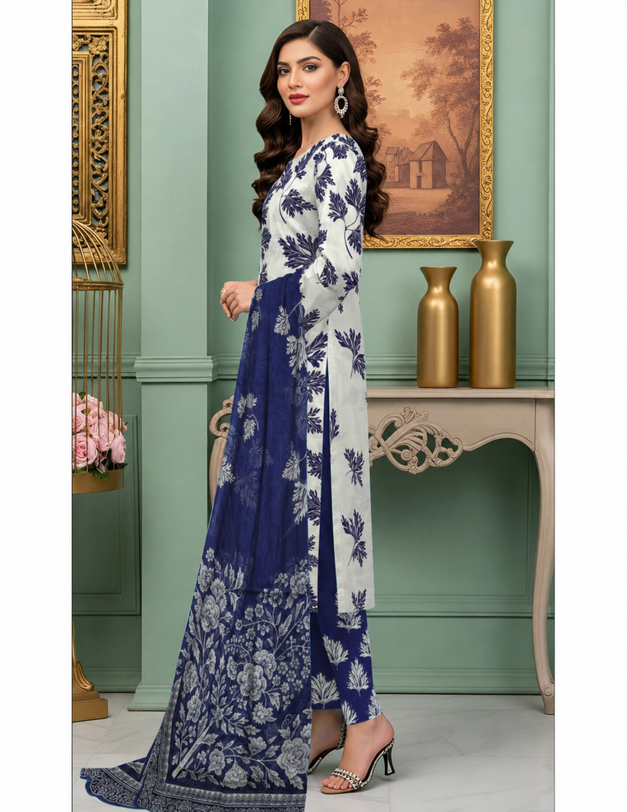 Trendy Digital All Over Print 3 Piece Lawn Suit with Voile Dupatta