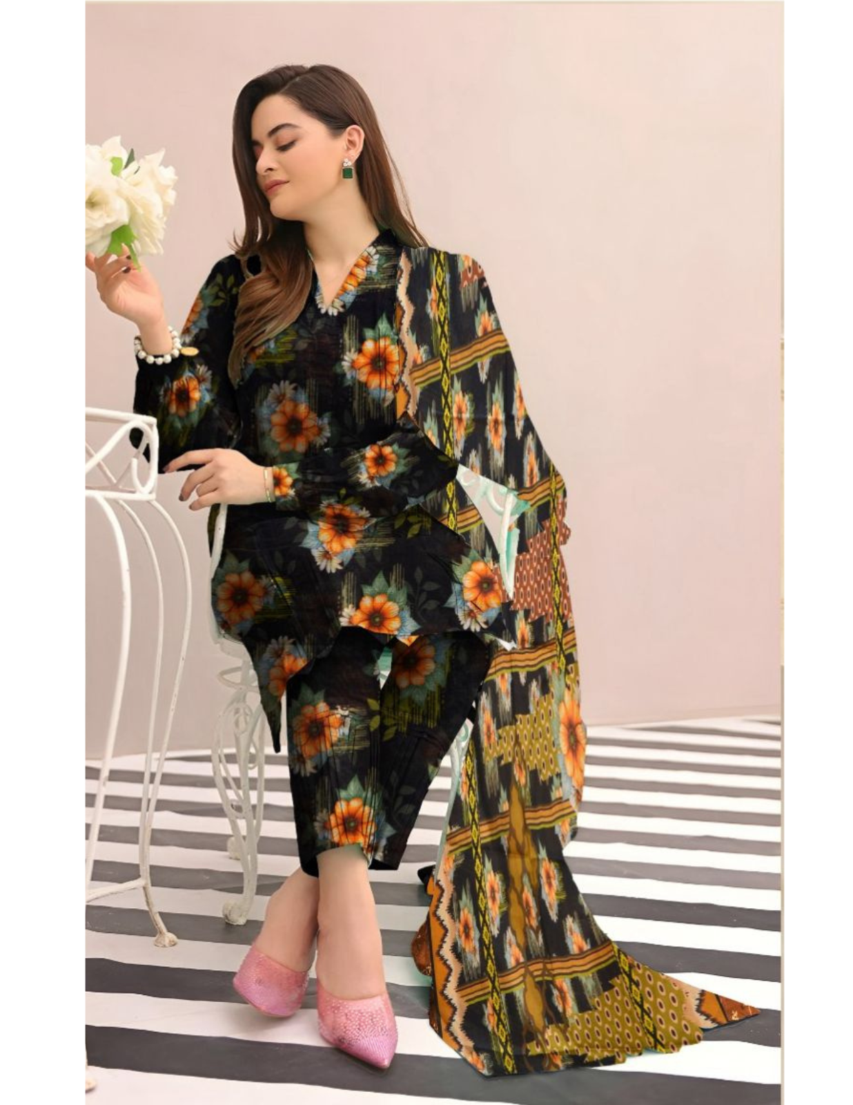 Luxury Digital Print Collection – Bana Dora Lawn 3-Pc Ensemble