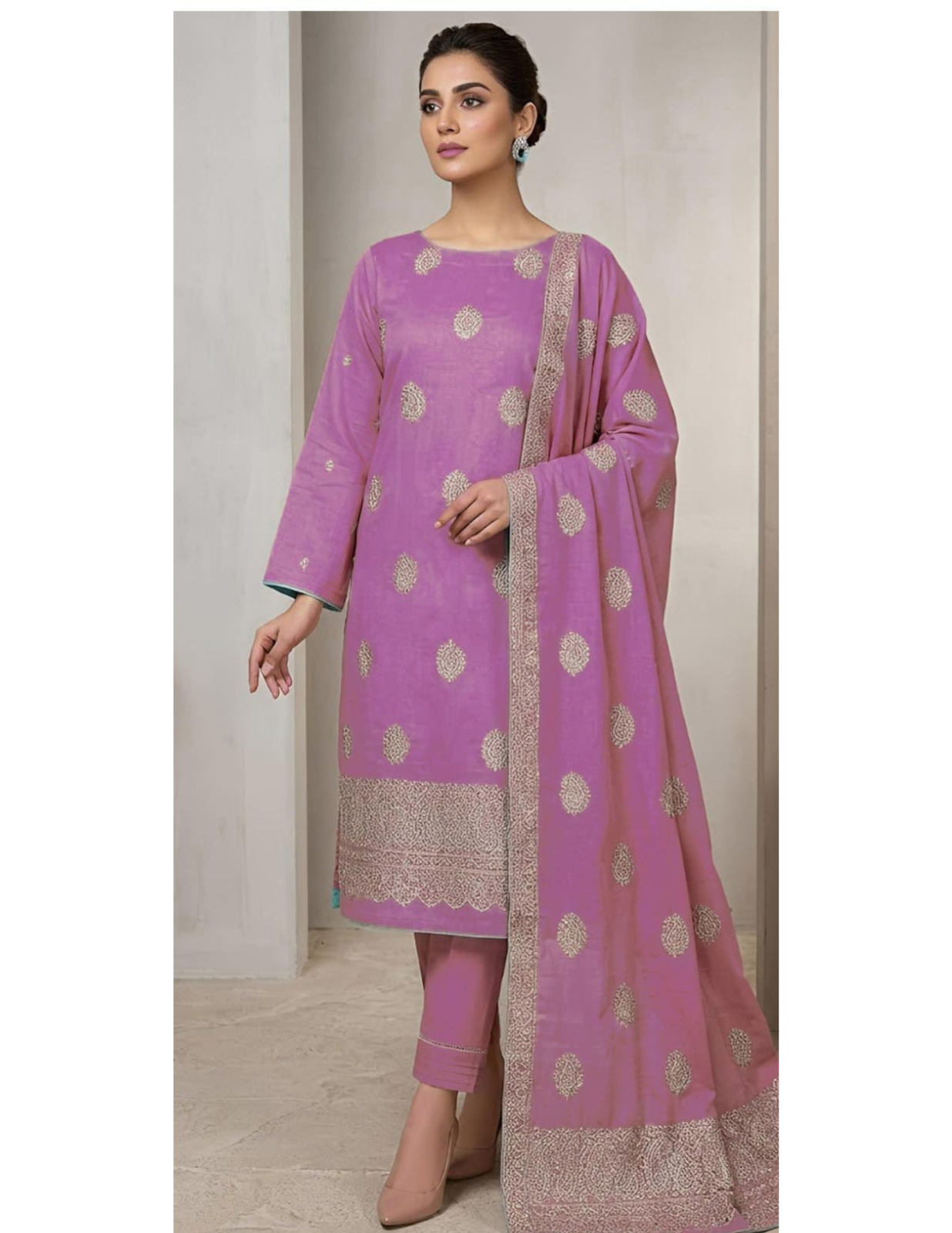 Premium Unstitched Bana Dora Lawn 3 Piece Embroidered Dress