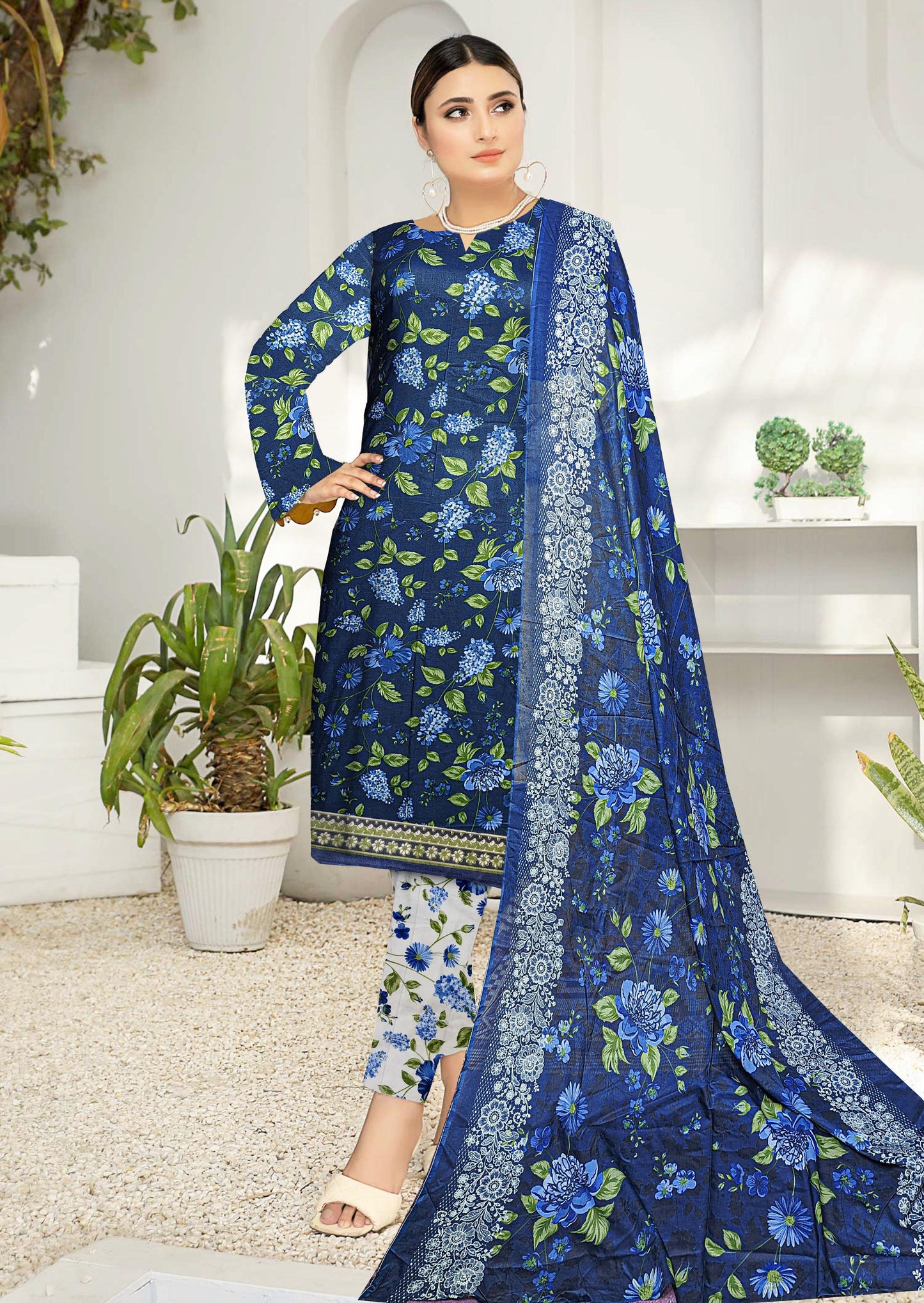 3-Piece Premium unstitched lawn suit with printed lawn Dupatta(Unstitched)