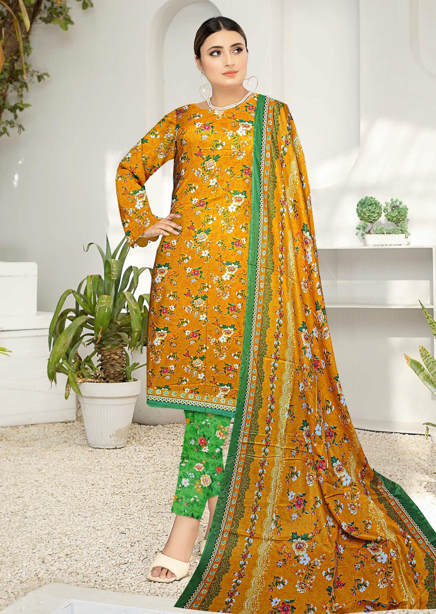 Summer End Sale 3-Pc Premium Printed lawn Suit with printed lawn dupatta (Unstitched)