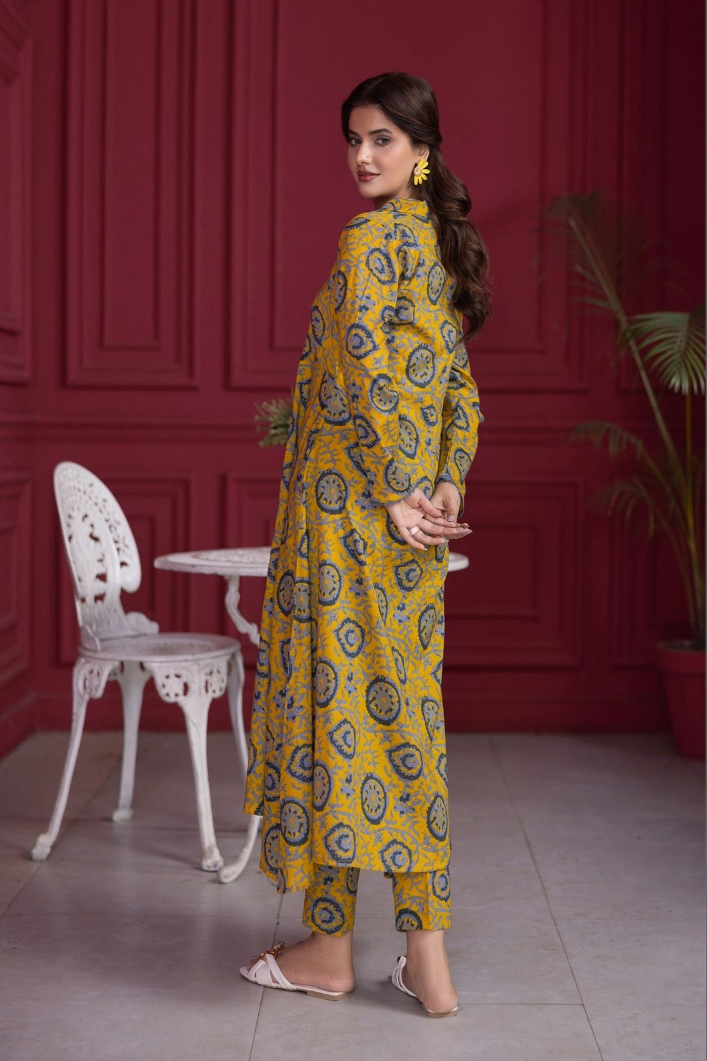 2-Piece Unstitched yellow mosaic Lawn Suit (Unstitched)