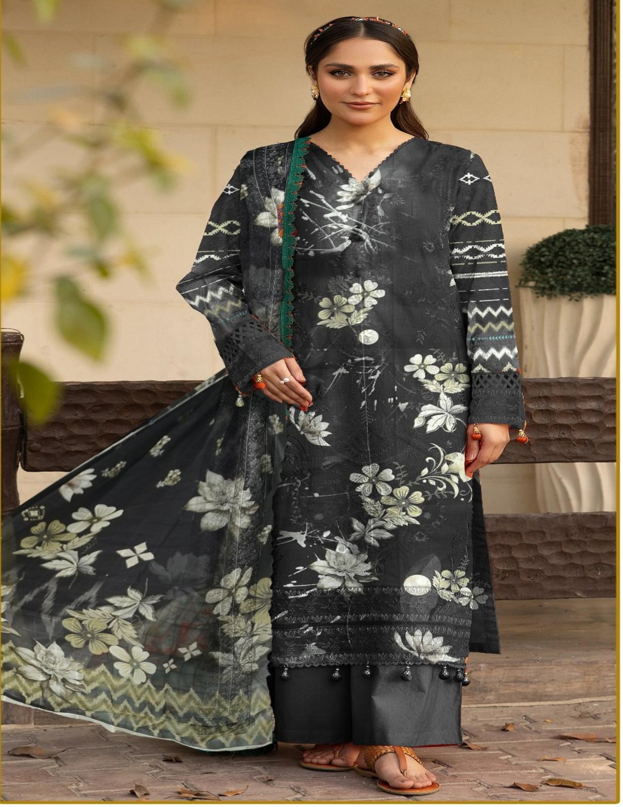 Premium Bonanza Charcoal Black Printed Lawn Suit (Unstitched) 3 piece