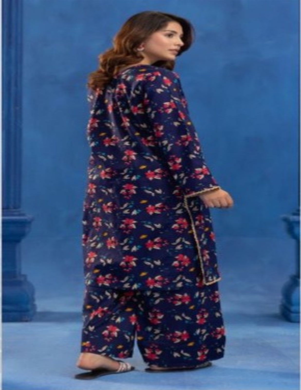 Orang 2PC Unstitched Navy Floral Printed Lawn Suit