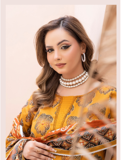 3 Pc Luxury Printed Lawn Suit – Elegant Premium Unstitched Summer Wear