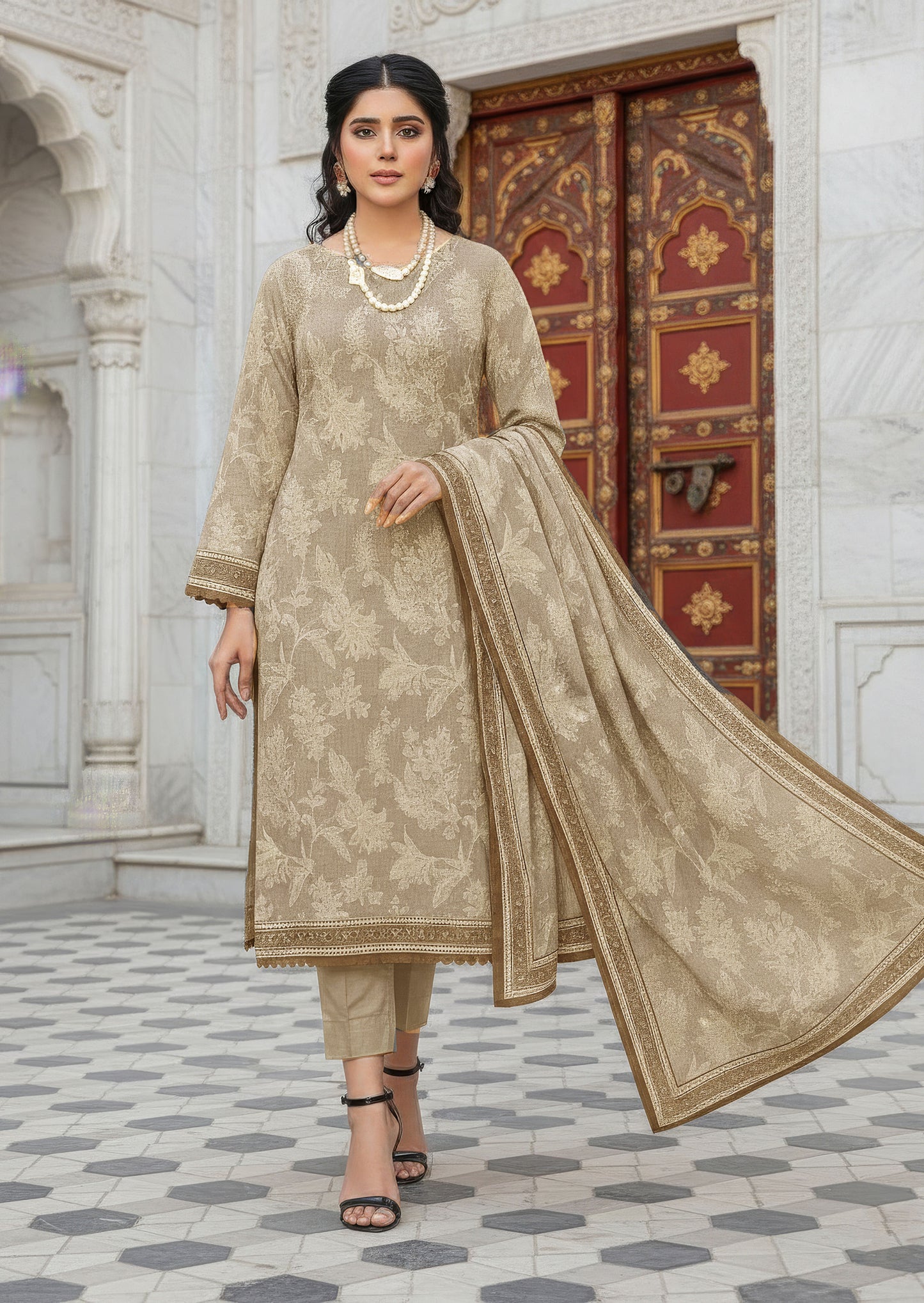 Printed Lawn 3 Piece Suit with Voile Lawn Dupatta