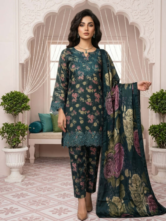 Premium Embroidery 3 Piece Unstitched Suit