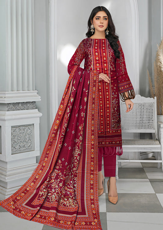 3-Piece Printed Khaddar Floral Unstitched Suit with Khaddar Printed Dupatta(Premium Winter Collection)