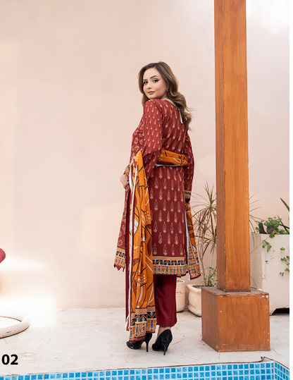 Premium 3 Pc Lawn Suit – Modern Digital  Branded Collection