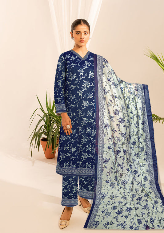 Summer End Sale 3-Piece Premium blue pure lawn digital printed lawn shirt & skinny lawn Dupatta(Unstitched)