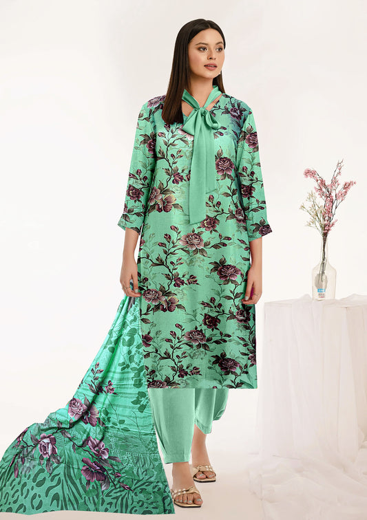 3-Pc Printed Linen Floral Unstitched Suit with linen Dupata (Premium Winter Collection)
