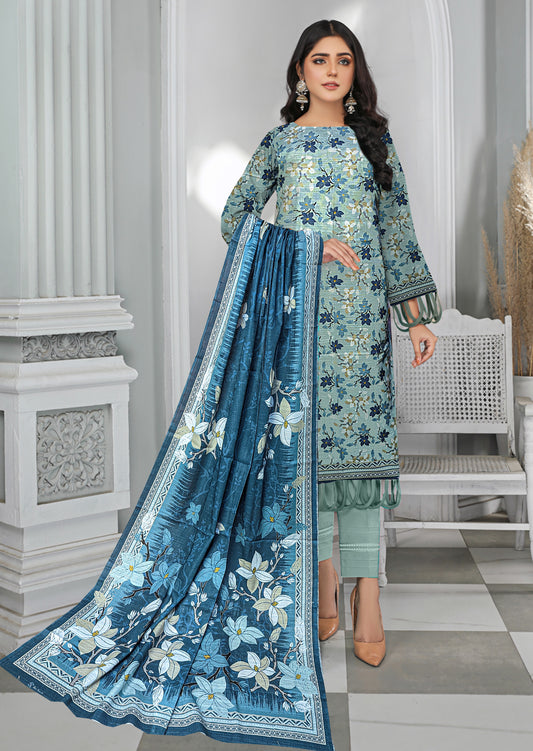 3-Piece Printed Khaddar Floral Unstitched Suit with Khaddar Printed Dupatta – Premium Winter Collection