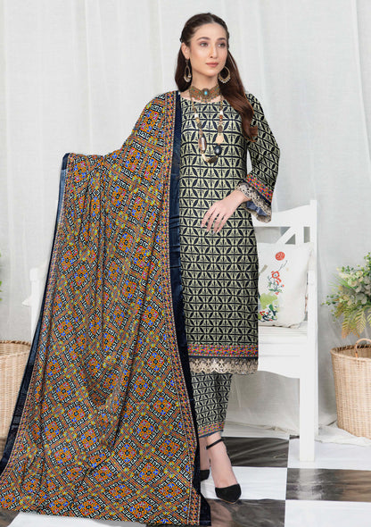 Elegant 3 Piece Lawn Unstitched Suit with Lawn Dupatta