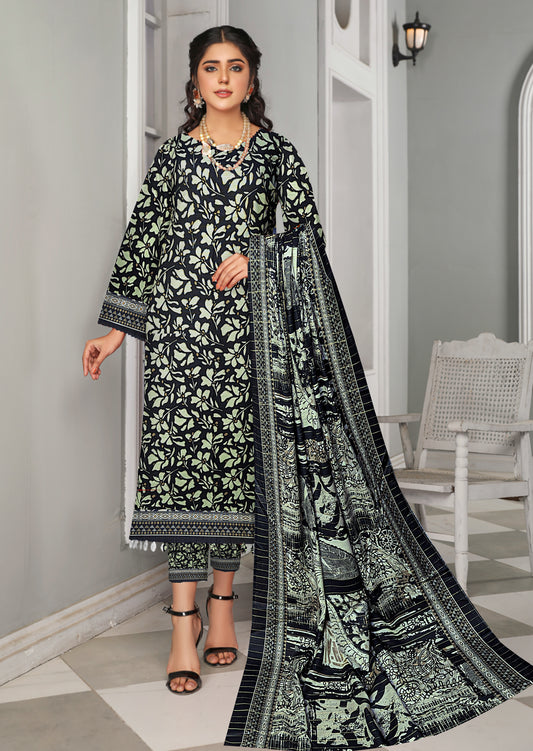3-Pc Printed Khaddar Floral Unstitched Suit with Khaddar Printed Dupatta(Premium Winter Collection)