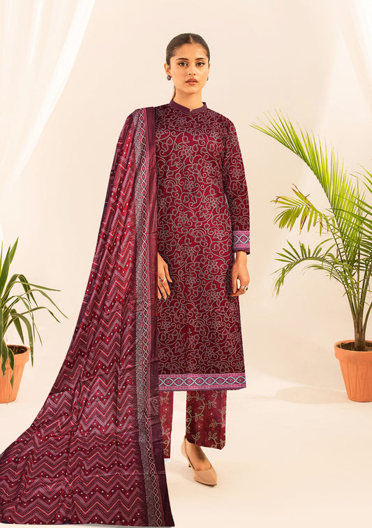 Summer End Sale 3-Piece Premium Maroon pure lawn digital printed lawn shirt & Dupatta(Unstitched)