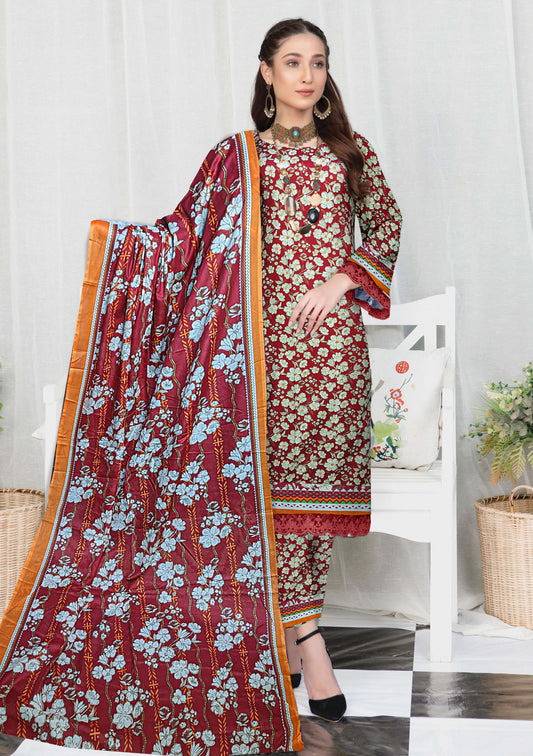 Summer End Sale 3-piece Premium Red lawn suit with Lawn Dupatta(Unstitched)