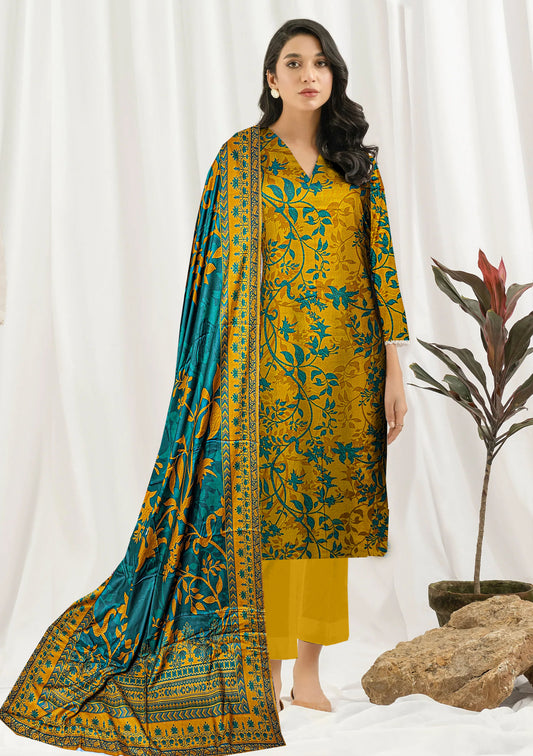 3-Pc Printed Linen Floral Unstitched Suit with Linen Dupata (Premium Winter Collection)