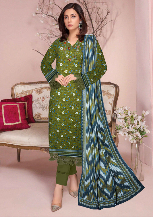 3-Pc Printed Khaddar Unstitched Suit With khadar Dupata(Premium Winter Collection)
