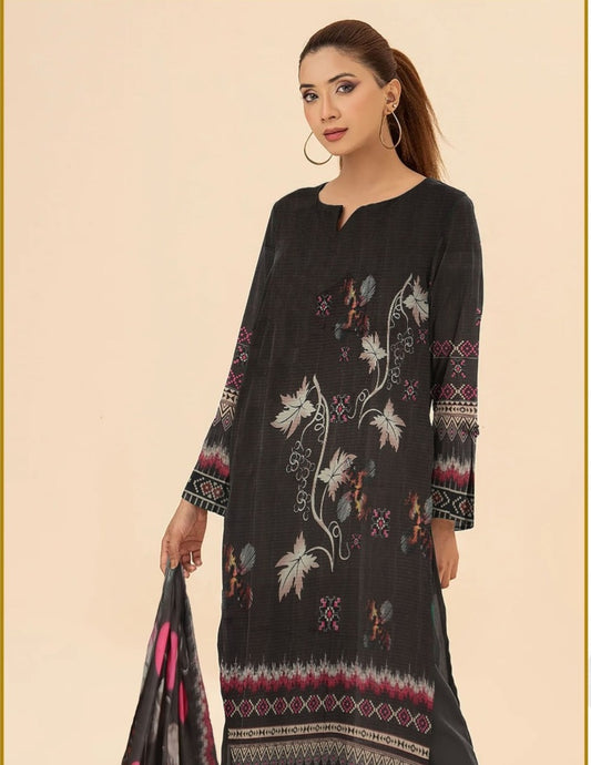 Premium purple Floral Printed Bana Dora Lawn Suit  (Unstitched) 3 piece