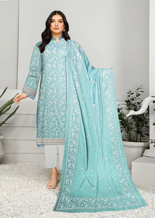 3-Piece Lawn Printed Unstitched Suit with Lawn Dupatta & Plain Trouser.Dupatta(Unstitched)