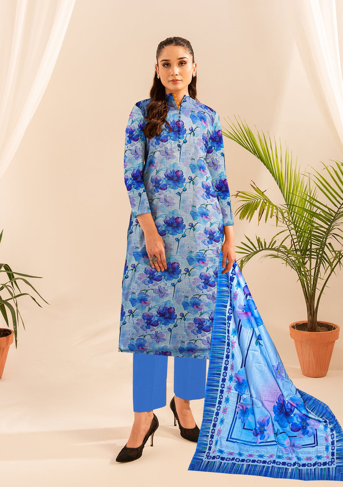 Summer End Sale 3-Piece Premium purple floral pure lawn digital printed lawn shirt & Dupatta(Unstitched)