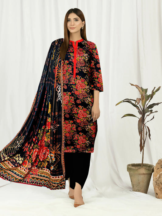 3-Pc Printed Linen Floral Unstitched Suit with linen Dupata (Premium Winter Collection)
