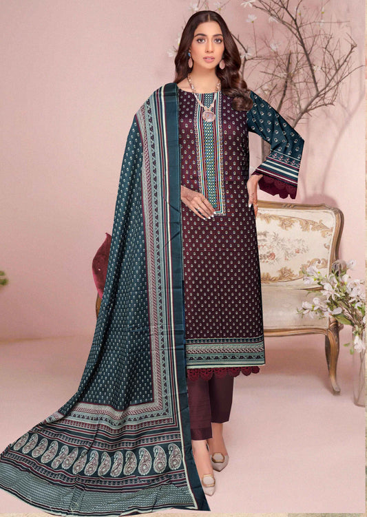 3-Pc Printed Khaddar Unstitched Suit With khadar Dupata(Premium Winter Collection)