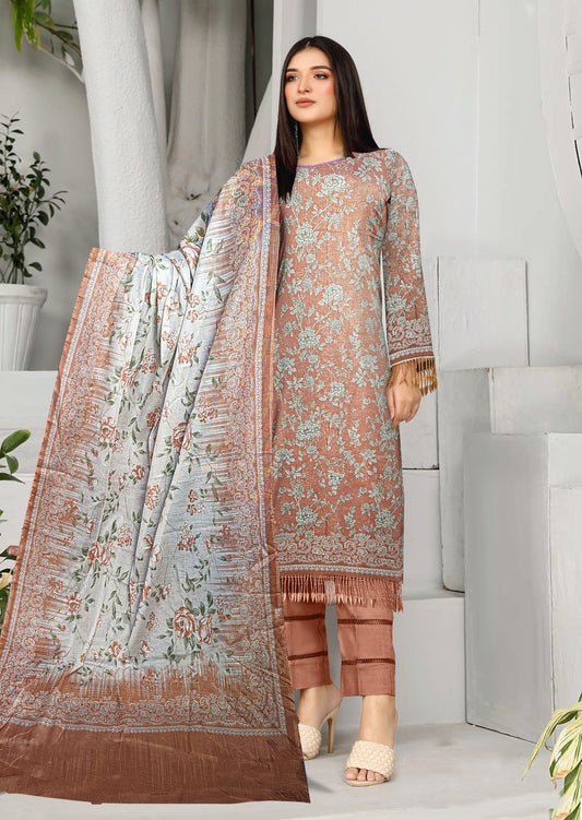 3-Piece Premium golden printed lawn suit with printed lawn dupatta(Unstitched)