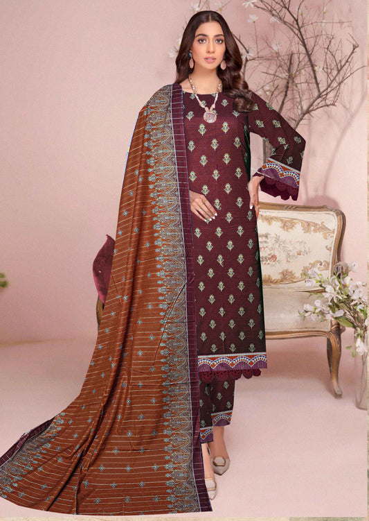 3-Pc Printed Khaddar Unstitched Suit With khadar Dupata(Premium Winter Collection)