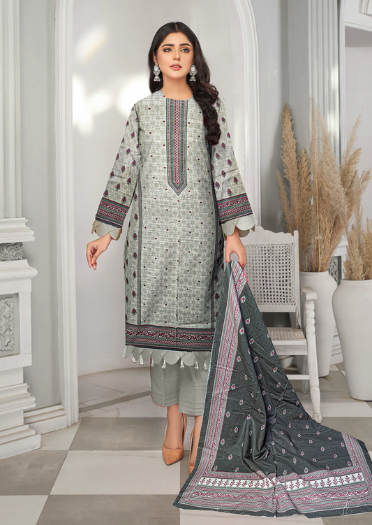 3-Pc Printed Khaddar Floral Unstitched Suit with Khaddar Printed Dupatta(Premium Winter Collection)