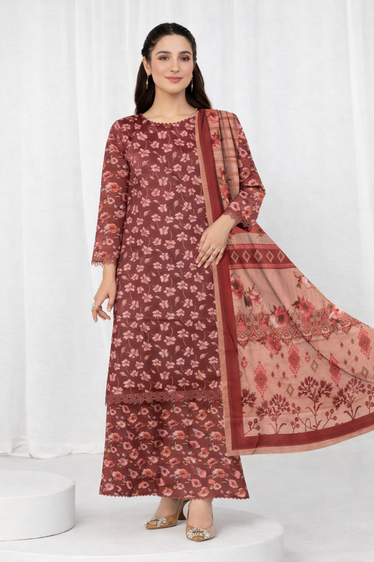 Premium Fabric 3-Piece Floral Lawn Suit Set