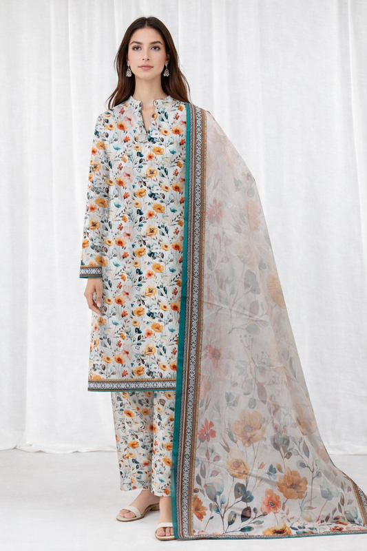 Stylish 3-Piece Lawn Suit – Soft & Comfortable