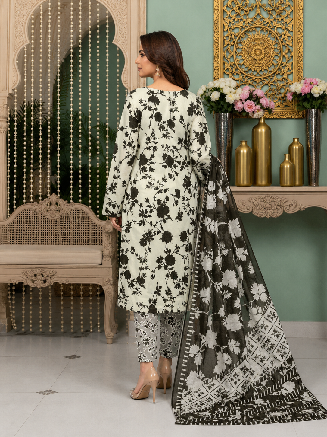 Classic 3 Pc Unstitched All Over Print Lawn Suit with Voile Dupatta