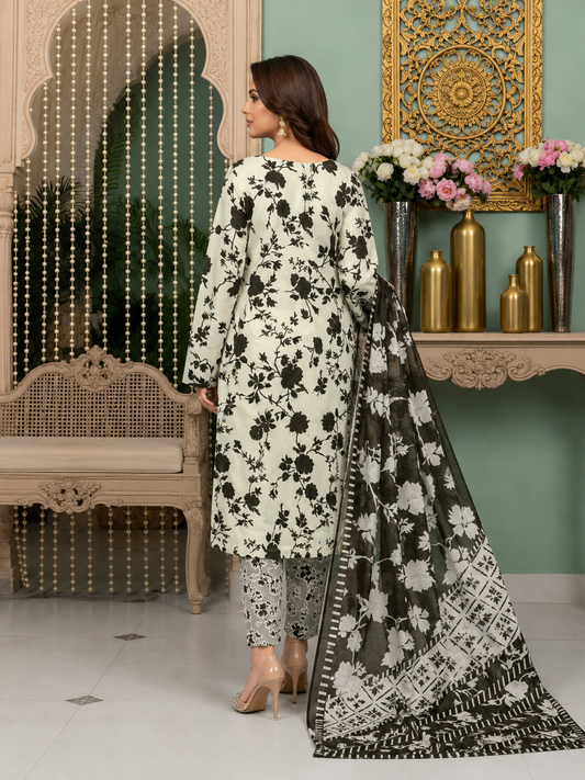 Classic 3 Pc Unstitched All Over Print Lawn Suit with Voile Dupatta