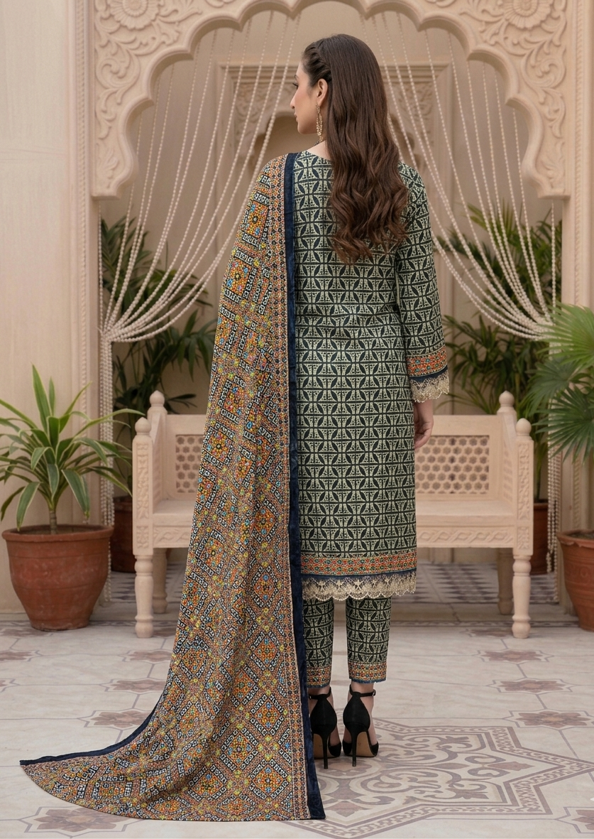 Elegant 3 Piece Lawn Unstitched Suit with Lawn Dupatta