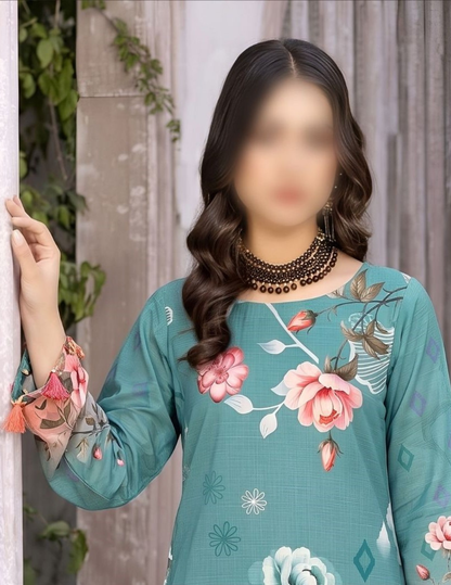 Premium Floral Air Jet Lawn Dress with Voil Dupatta – Unstitched