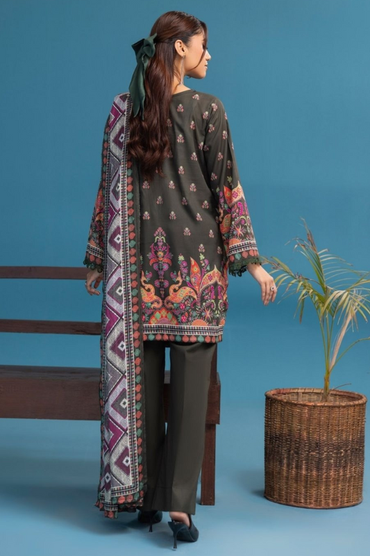 3-Pc Premium Soft Chocolate Brown Lawn Suit with Chiffon Dupatta(Unstitched)