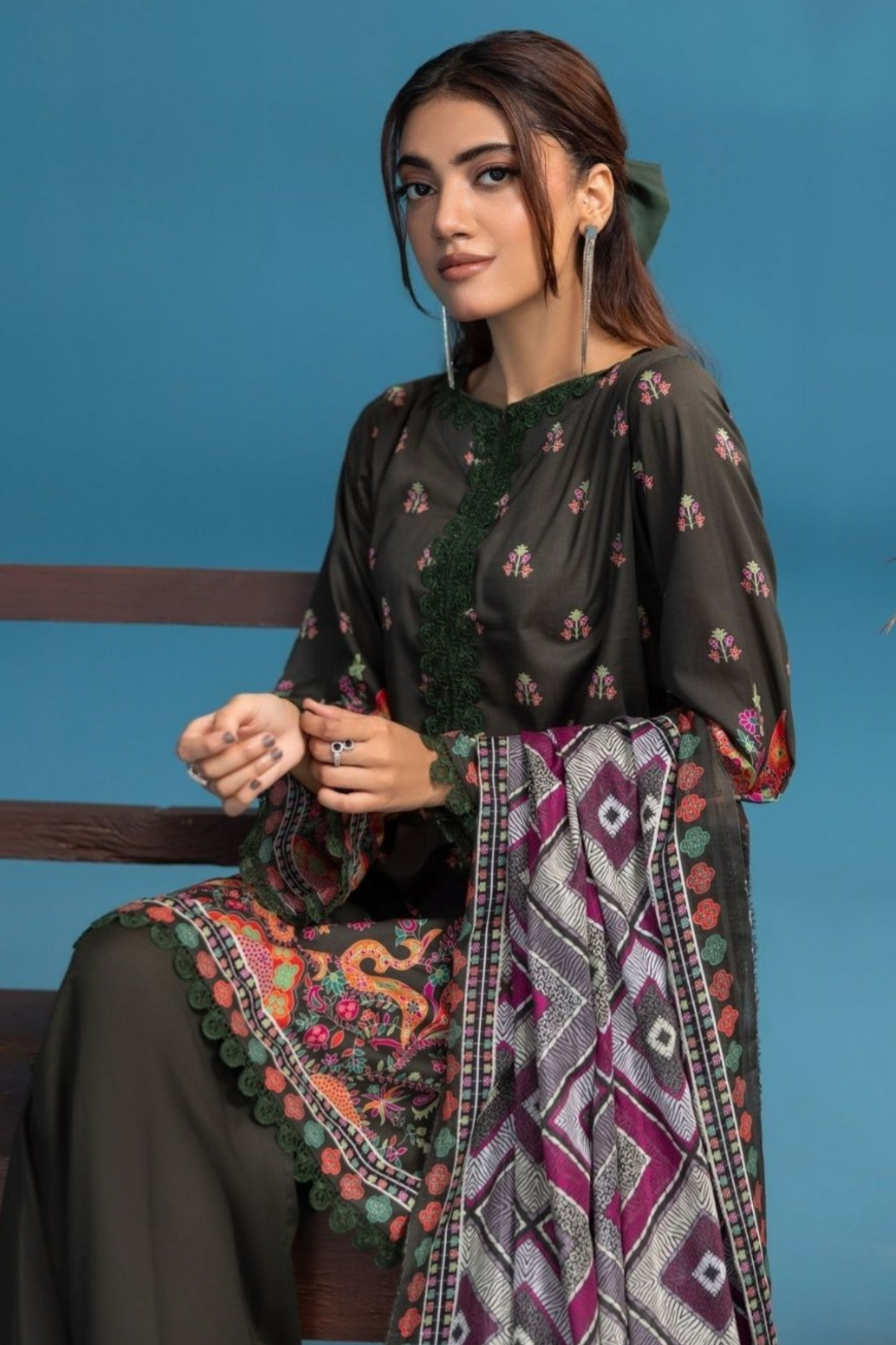 3-Pc Premium Soft Chocolate Brown Lawn Suit with Chiffon Dupatta(Unstitched)